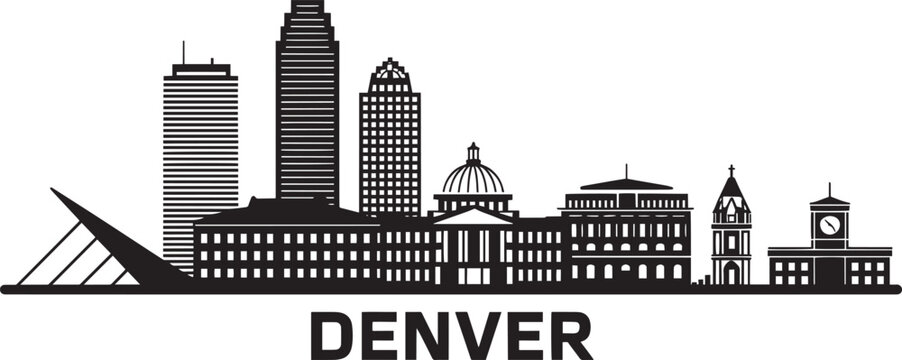 Denver Colorado Skyline Silhouette Vector Illustration with Cityscape and Landmark Design