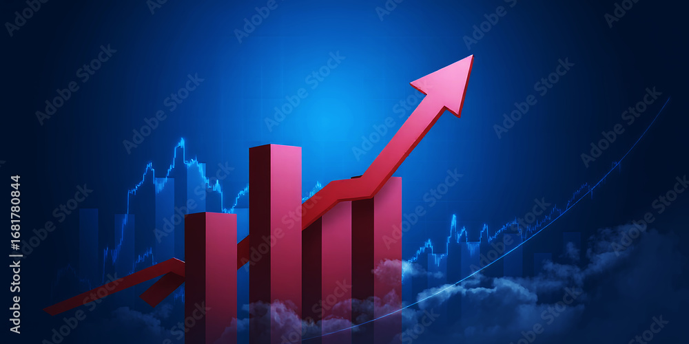 Aufkleber a vibrant image displaying a red arrow and bar graph against a deep blue background scene