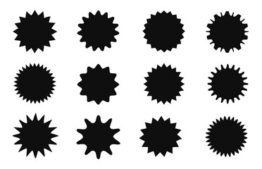 Collection of black price sticker, sunburst badges. sale or discount sticker. starburst vintage labels, Vector illustration