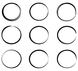 Hand drawn circle brush strokes, Brush circular smears, paint brush circle frame logo, vector illustration