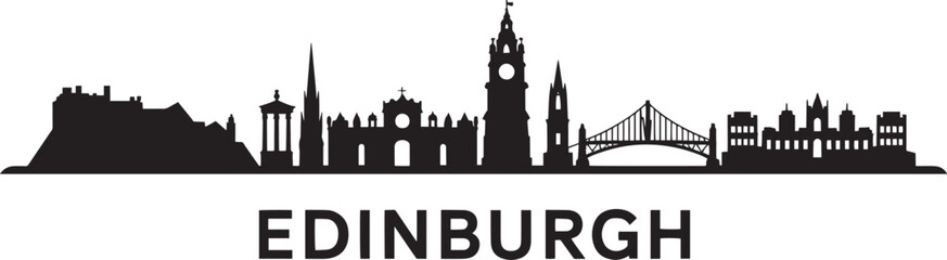 Obraz premium Edinburgh Cityscape Silhouette Vector Illustration with Landmarks and Urban Design