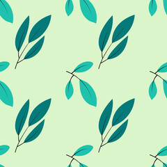 Seamless green leaf pattern, fresh vector background for fabric and wallpaper