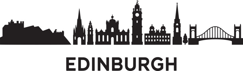 Fototapeta premium Edinburgh Skyline Silhouette Vector Illustration Depicting Cityscape with Landmark Buildings