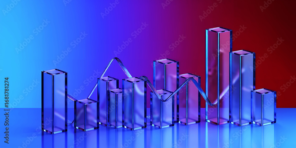 Aufkleber a stylized representation of a graph with translucent bars and a line on a gradient background