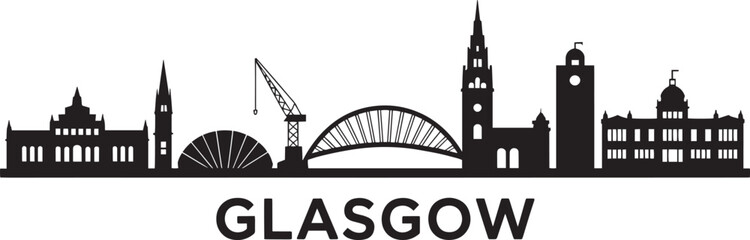 Obraz premium Glasgow Cityscape Silhouette Vector Illustration with Landmarks and Urban Design