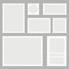 Blank Postage Stamps. Light Postage Stamps. Postage stamp borders isolated on gray background, vector illustration
