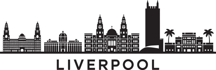 Fototapeta premium Liverpool Cityscape Silhouette Vector Illustration with Detailed Skyline and Landmarks Design