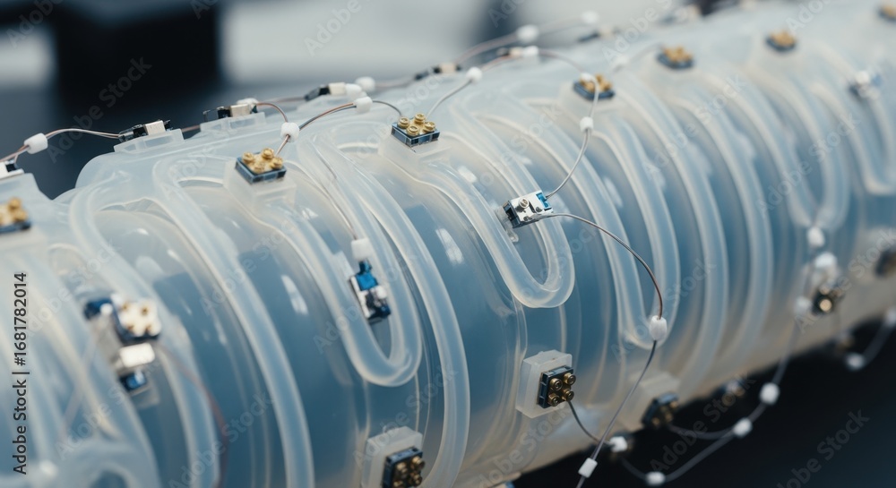 Poster detailed view of sensors attached to a soft robots pneumatic actuator capturing data during repetiti