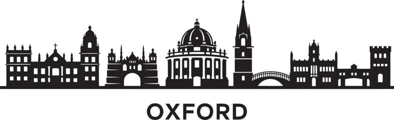 Oxford Skyline Silhouette Vector Illustration with Cityscape Buildings and Landmarks Design