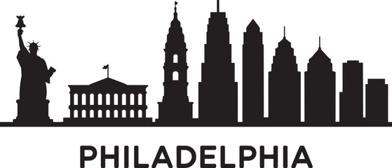 Obraz premium Philadelphia Skyline Silhouette Vector Illustration with City Name on Transparent Backdrop