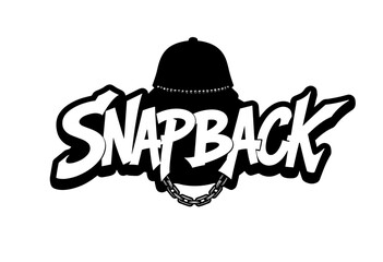 Snapback hat graphic design with chain detail in black and white  