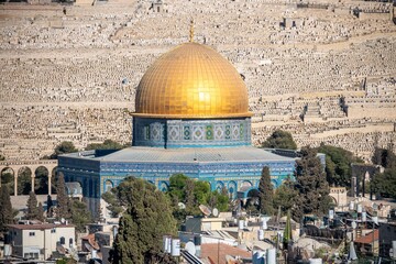 A unique view of the Temple Mount with the Jewish cemetery in the background.
