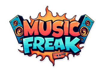 Fototapeta premium Colorful music-themed logo design with speakers and bold text 