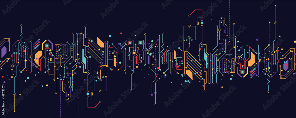 Aufkleber abstract circuit technology concept background with particles