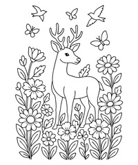 deer in the forest coloring book page vector illustration