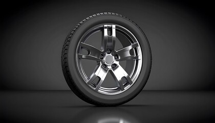 Polished metallic automobile wheel tire, displayed against a dark background, exhibiting a sleek, modern design.