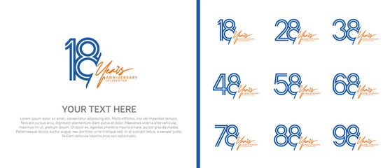 logo anniversary set. blue color with orange handwriting on white background for special event