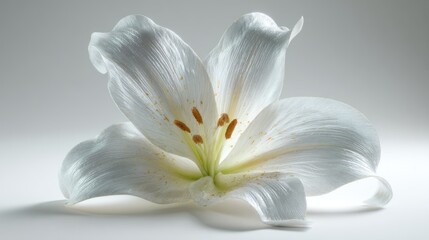 Fototapeta premium Delicate white lily with prominent stamens on a soft gradient backdrop