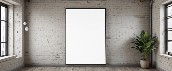 A blank old wooden sign hangs on a textured wall, with an empty frame and space for your custom design