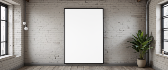 A blank old wooden sign hangs on a textured wall, with an empty frame and space for your custom design