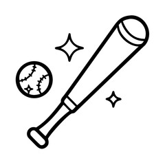 Baseball bat and ball vector illustration for sports equipment and game design outline icon set