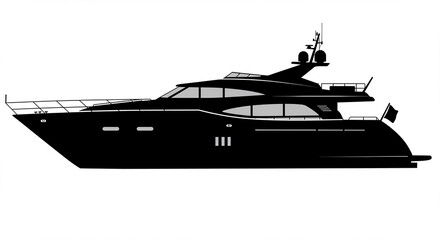 A sleek black luxury motor yacht shown in a side profile silhouette against a plain white background.
