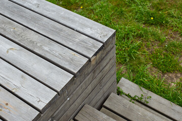 Naklejka premium swimming pool with fake wood flooring stripes summer vacation