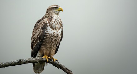 Hawk perched on a branch, looking alert.