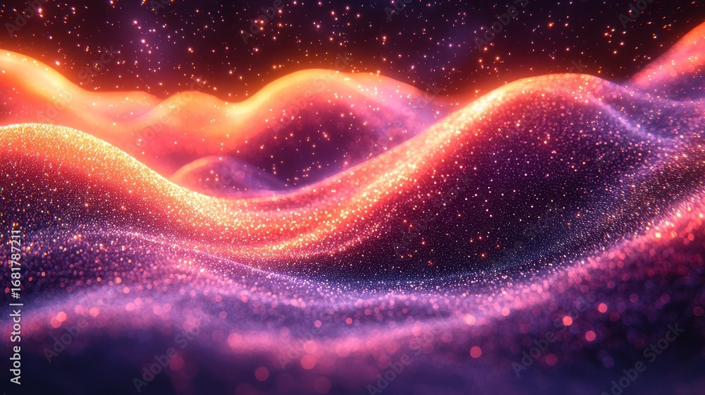 Poster abstract glowing particle wave background.