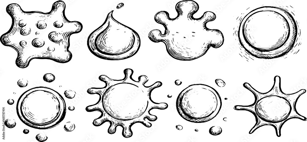 Poster hand drawn doodle icons set of rounded blob shapes for creative design