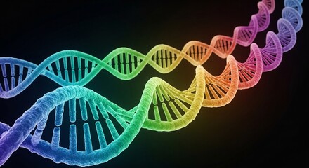 Colorful Rainbow DNA Helix on Black Background
