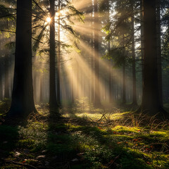 Sunlit Forest Depths A Symphony of Light and Shadow