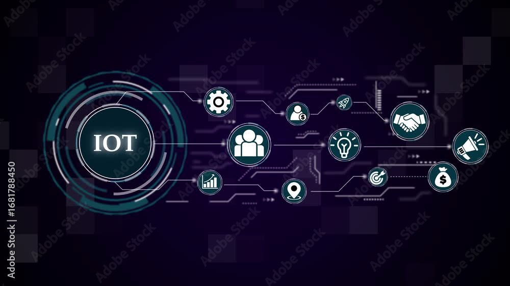 Poster internet of things - iot concept. businessman offer iot products and solutions. business technology 