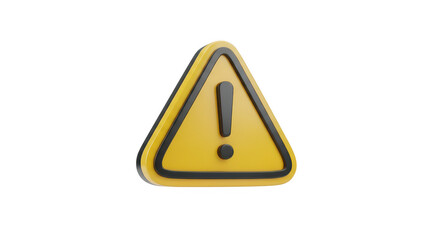 3d rendering of a yellow warning triangle with black border isolated on transparent background
