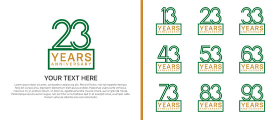 logo anniversary set. green color with square on white background for special event