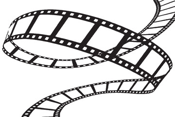 Curved Black and White Film Strip Isolated on White Background