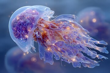 Obraz premium Jellyfish radiating ethereal glow underwater scene high resolution picture