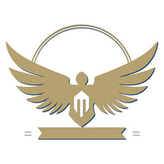 Angel with Shield and Banner Logo, Angel Wings Vector