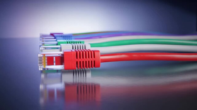 Colorful ethernet cables arranged in a row, symbolizing network and data connectivity