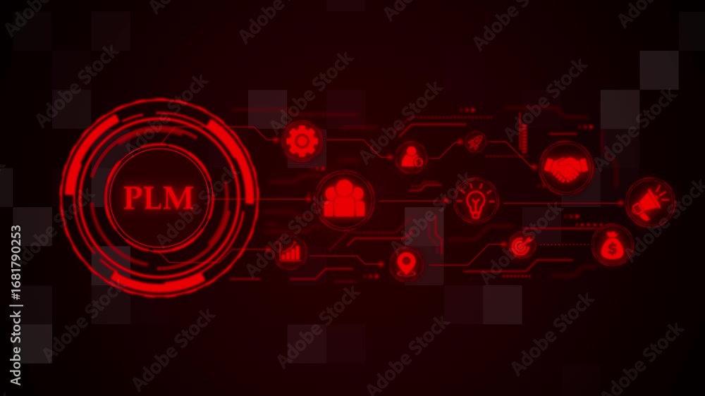 Poster plm product lifecycle management system technology concept. business technology virtual screen backg