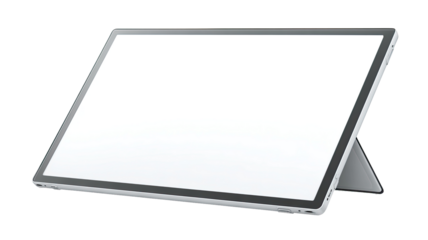 A light gray tablet-style device, angled.  Blank screen