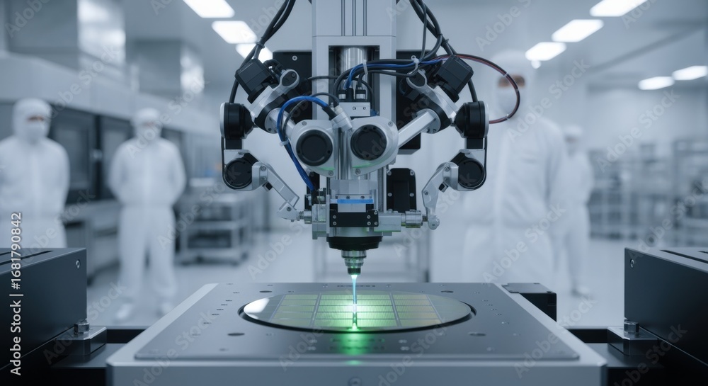 Poster focused image of an automated inspection system scanning solidstate lidar wafers for defects in a cl