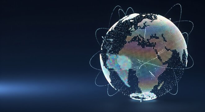 Global Network, Earth, Digital Globe, Illuminated Dots, Connection Lines, Dark Background