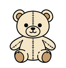 Cute Stuffed Teddy Bear Sitting, Classic Children's Toy, Isolated White Background