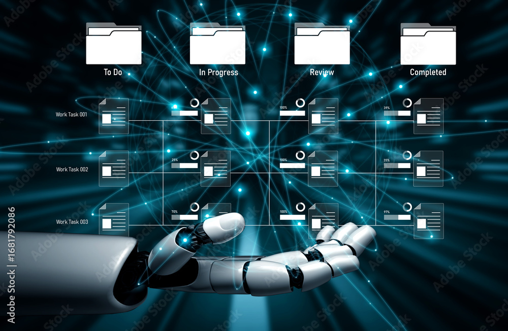 Poster ai managing task workflow system, tracking document progress, analyzing productivity levels, and aut