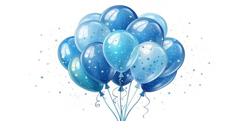 Blue Glitter Balloons A Festive Watercolor Illustration, Party Decor, Celebration, Balloons,Stars Party Supplies,Watercolor Painting