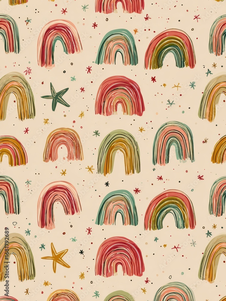 Aufkleber colorful rainbow patterns with stars on a light background create a cheerful and playful atmosphere 