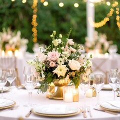Elegant floral centerpiece at a wedding reception