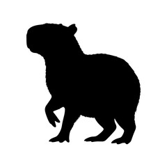 A silhouette of a realistic capybara taking a step in side view