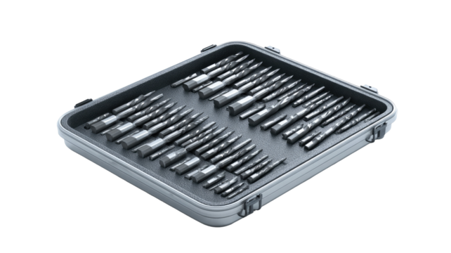 Organized tool kit, various screwdrivers in a gray case